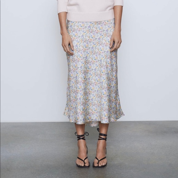 Zara Satin Pastel Floral Skirt 